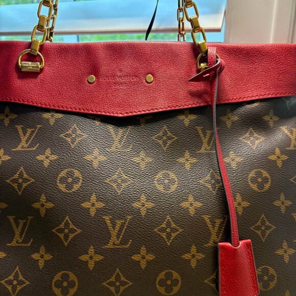 Louis Vuitton Brown and Red Monogram Tote - Picture 14 of 16